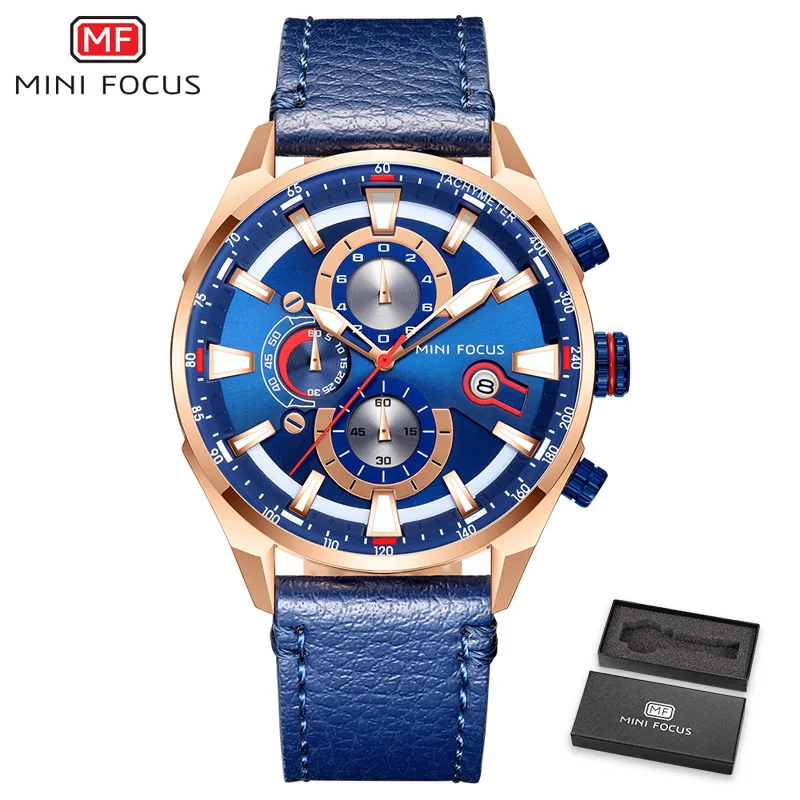 Blue Blue MINIFOCUS часы Лидирующий бренд Мужские Аналоговые кварцевые часы с хронографом спортивные водонепроницаемые часы мужские наручные часы Военные мужские часы - Цвет: Blue Blue