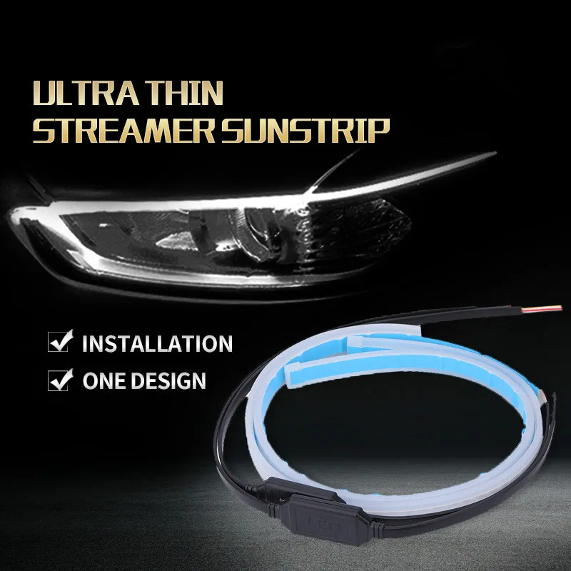 

2X Car Styling DRL LED Daytime Running Lights Accessories Flexible Brake Guide Strips Headlight Auto Day Time Flowing Lamps LED