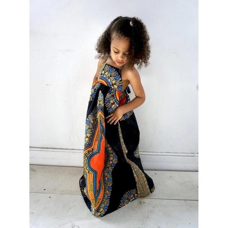 Bohemian Boho Maxi Dress Girls Baby Vestidos Party Toddler Kids Clothes Dresses Pattern Lace Up Backless Open Back 2 to 8 yrs | Детская