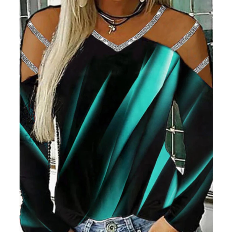 Футболка женская с длинным рукавом и V-образным вырезом | Женская одежда