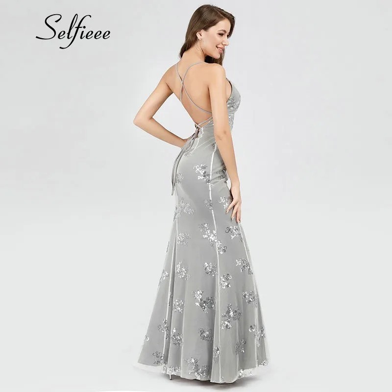 Элегантные женские макси платья с длинным глубоким v-образным вырезом русалка