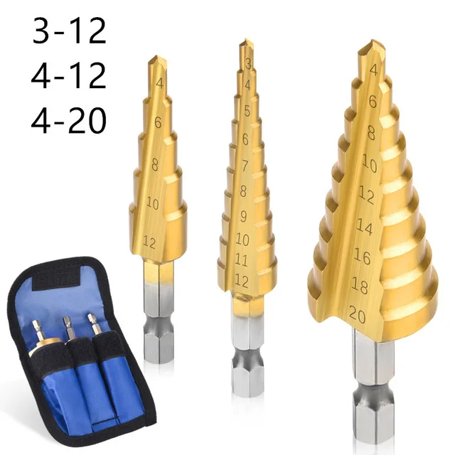 

4-32mm Titanium Coated Pagoda Shape Step Drill Bit HSS Triangle Shank Hole Drill Cone Drill Bit Step Drill