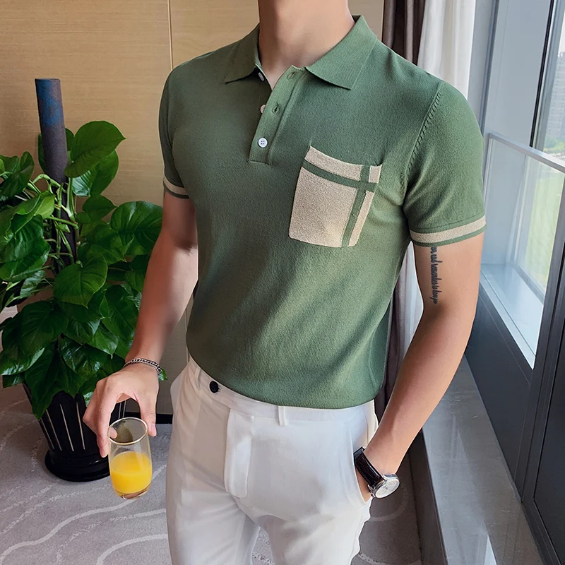 Высококачественная Летняя мужская рубашка поло Модная трикотажная с коротким
