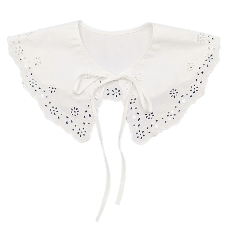 

Y166 Exquisite Embroidery Women Detachable Fake Collar Shawl Hollow Out Daisy Floral Lace Necklace Dickey Lace-Up Bow Capelet