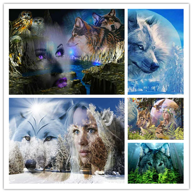 

Diamond Painting Wolf Girl Animal Square Diamond Round Diamond Decoration Customizable Wall Art Decoration Frameless Syle