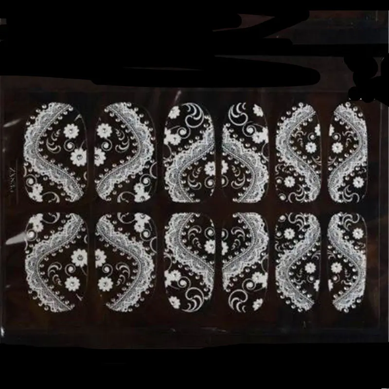 

Fashion Nail Sticker Elegant Lady White Lace Rhinestone Sticker Nail Art Tips Full Wrap Decoration 2019 New Arrival