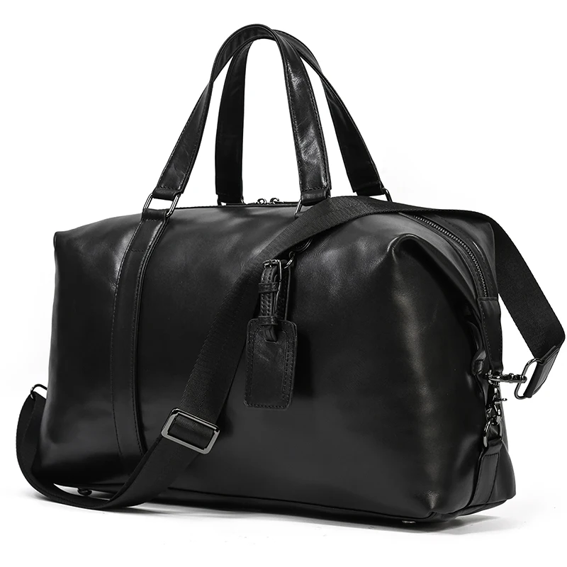Latest Design Black Travelling Bag Men Women Cowhide Leather Duffle Bag Luugage Flight Bag Business Travel Bag Male Female