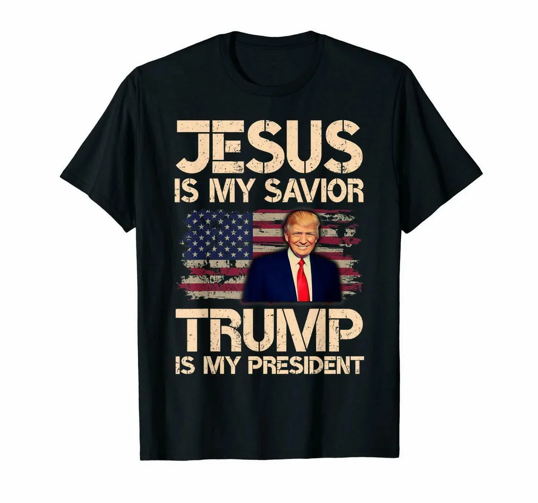 

Black Jesus Is My SavIor Trump Is My President Trump 2020 Tshirt 100% Cotton Unisex Men Women Tops T-Shirt