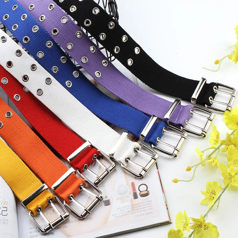 Ремень с двумя отверстиями для мужчин и женщин Модный холщовый Повседневный