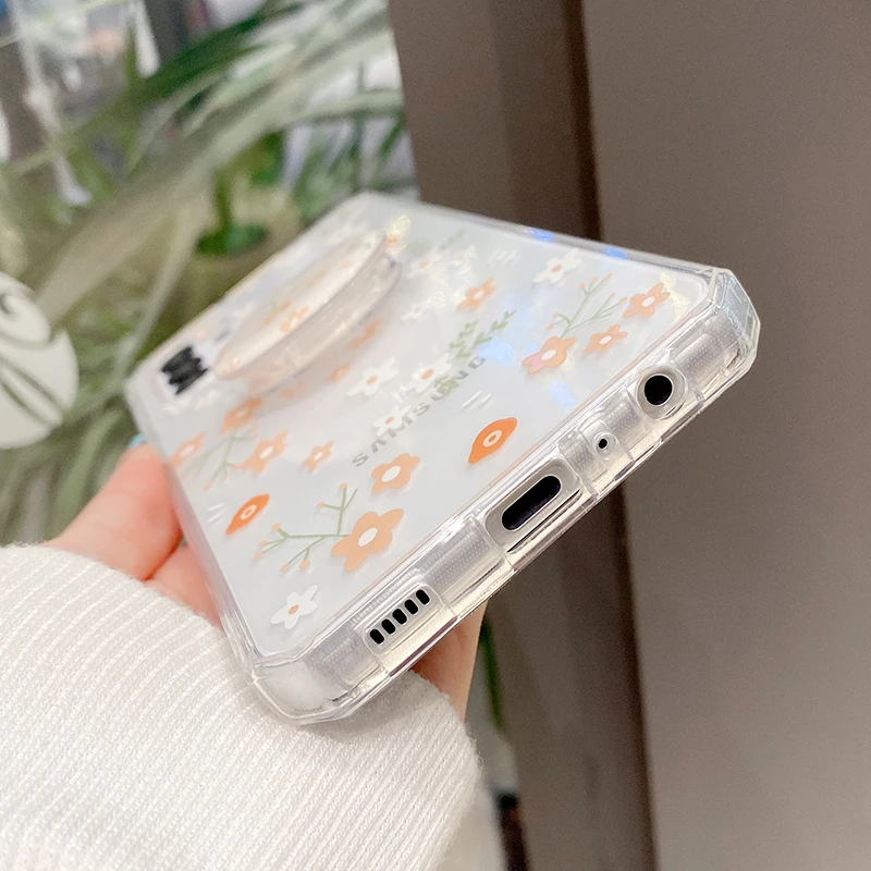 cartoon flower tpu clear bracket phone case for samsung s21 s20 s10 plus a52 a72 a32 a10 note 20 10 cute floral shockproof cover free global shipping