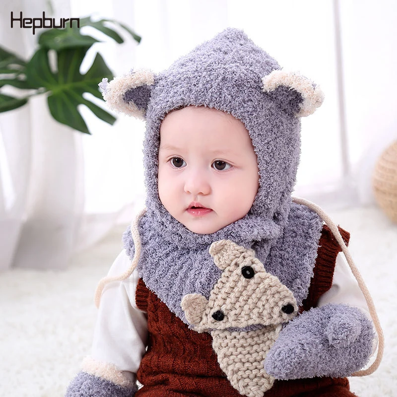 Хепберн бренд Ручной Вязки Зимняя утепленная шапка шарф перчатки из трех