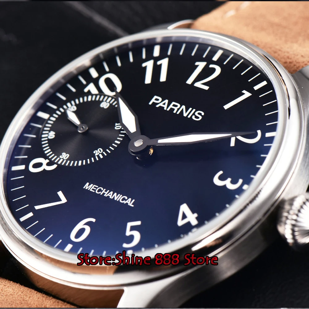 

new arrive 44mm parnis black dial luminous sea-gull 3600 Stainless Steel Case hand winding 6497 mechanical mens watch