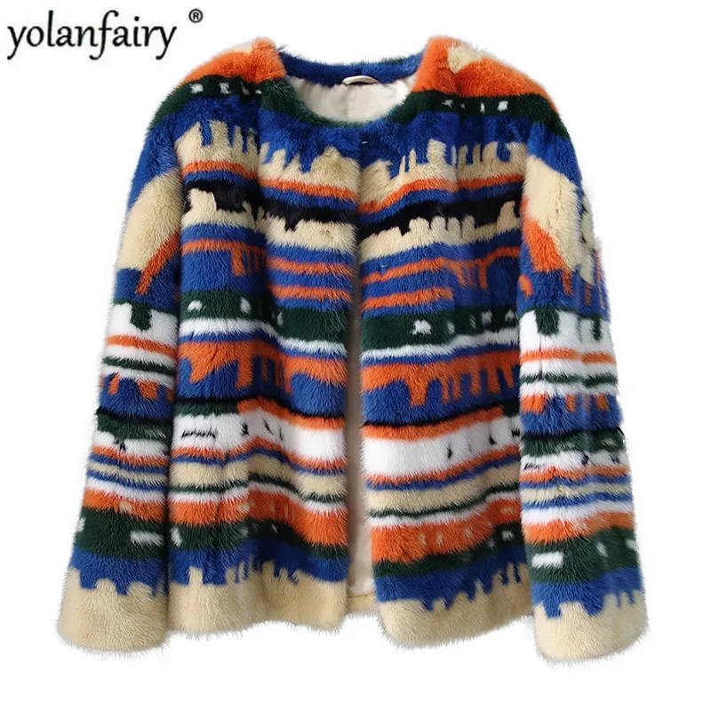 

YOLANFAIRY Natural Fur Coat Women Winter Real Mink Fur Jackets Warm THickening Outwear Top Quality abrigos de mujer 1838 MF413