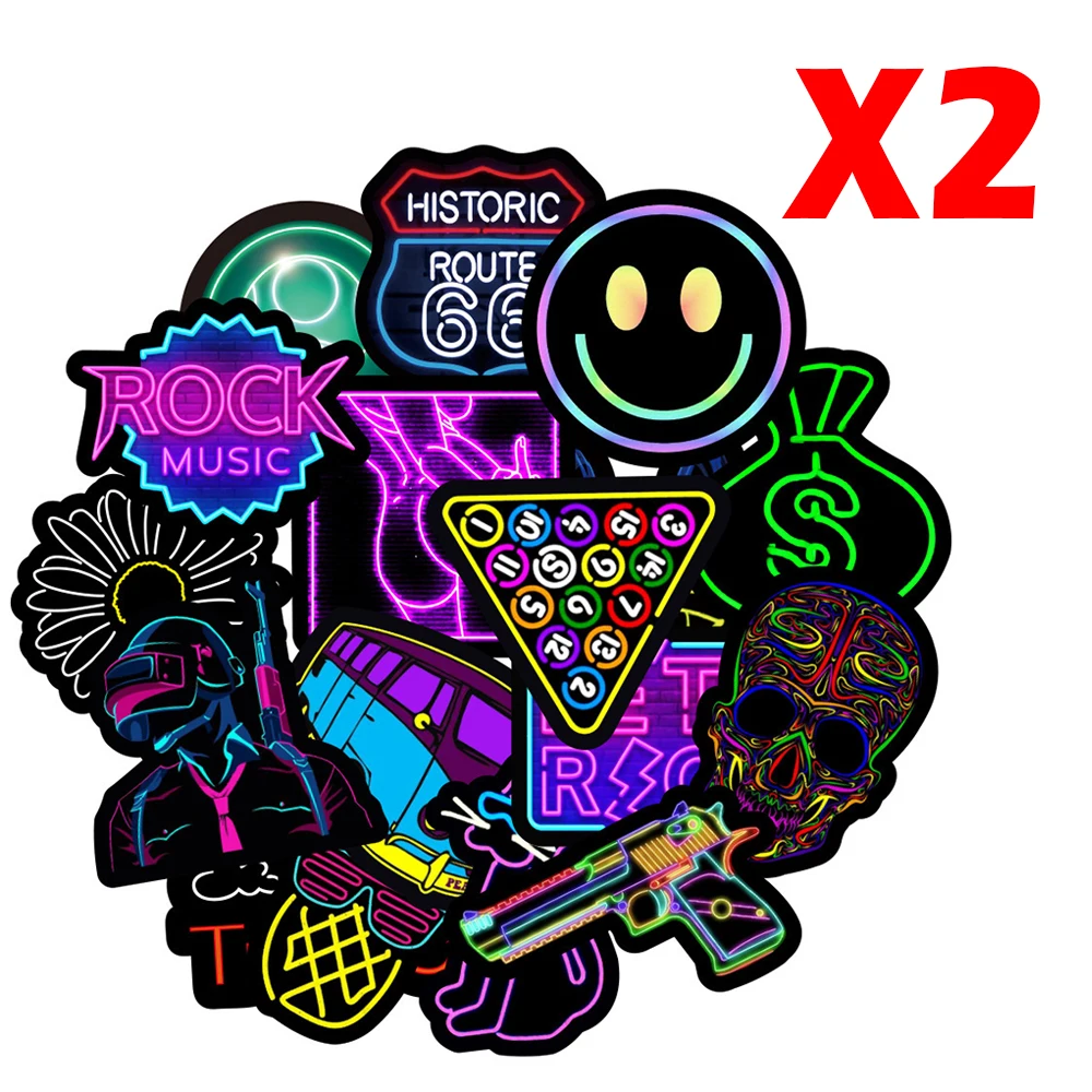 

100pcs Neon Lights Graffiti Stickers Refrigerator Luggage Cool Brand Logo Waterproof Skateboard Guitar Luggage Suitcase Sticker