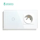 Стандартный настенный сенсорный выключатель BSEED FR с разъемом FR, 1 клавиша, 1 канал, белые Кристальные стеклянные панельные переключатели, подсветка для дома