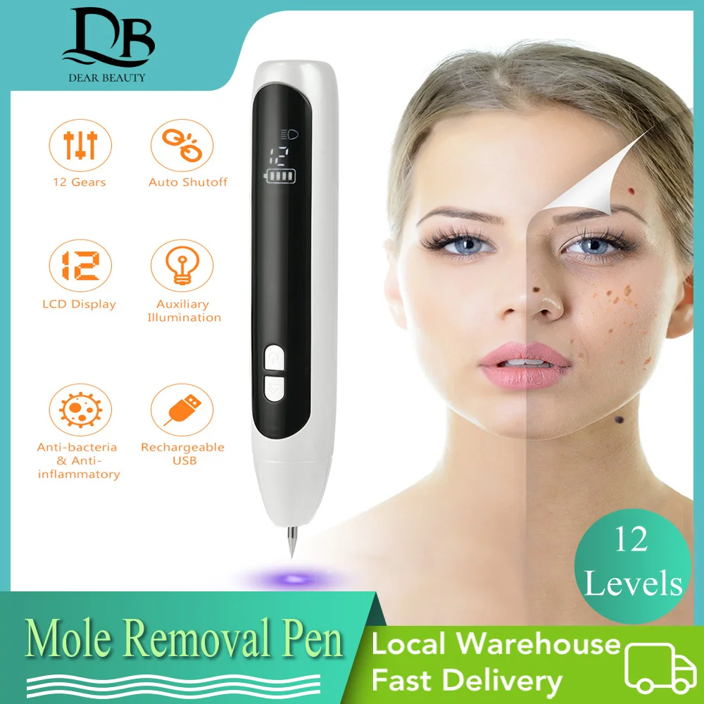 

12 Level Laser Plasma Pen Laser Tattoo Freckle Remover LCD Mole Removal Machine Dark Spot Eraser Face Care Skin Tag Remover Tool
