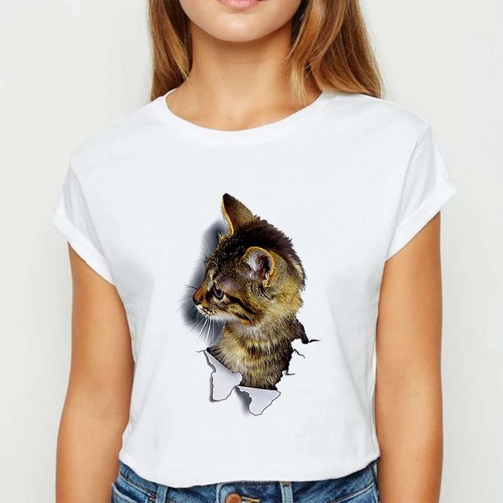 Футболка с изображением кота новые модные женские футболки Kawaii коротким рукавом