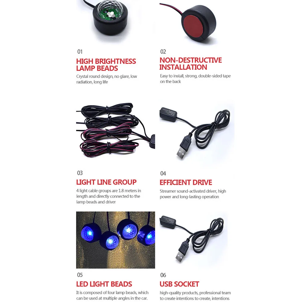 4 в 1 Автомобильный интерьер красочный RGB Напольный СВЕТОДИОДНЫЙ светильник USB