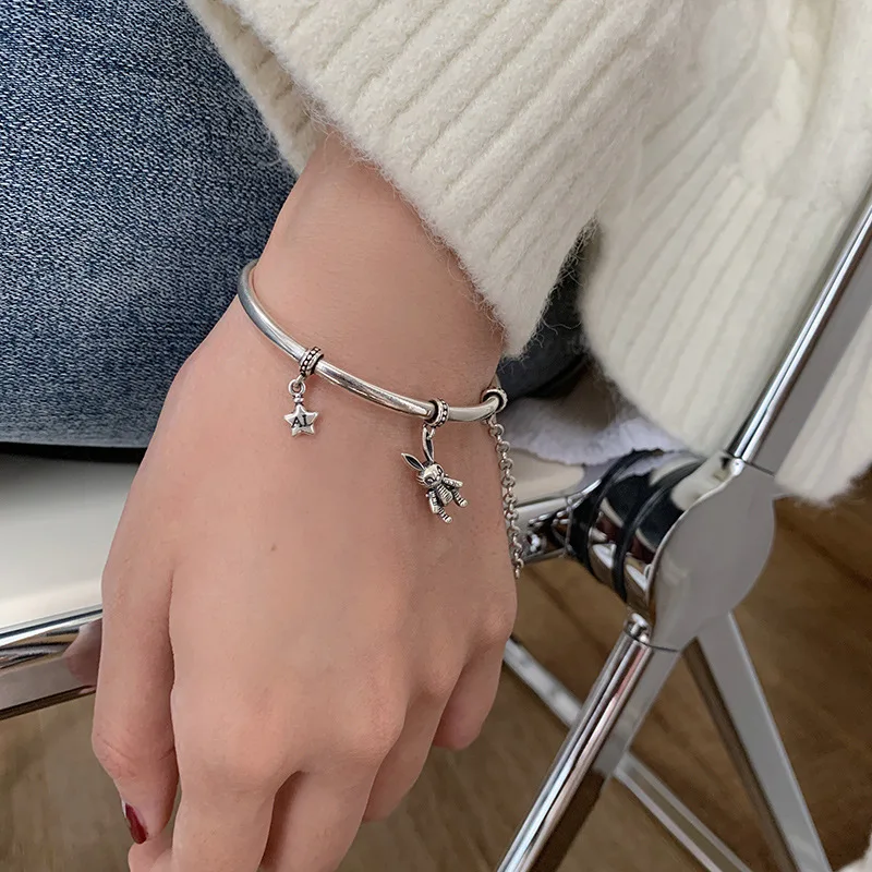 

Foxanry 925 Sterling Silver Bracelet for Women Summer New Trendy Hip Hop Vintage Creative Rabbit Party Jewelry Gifts Wholesale