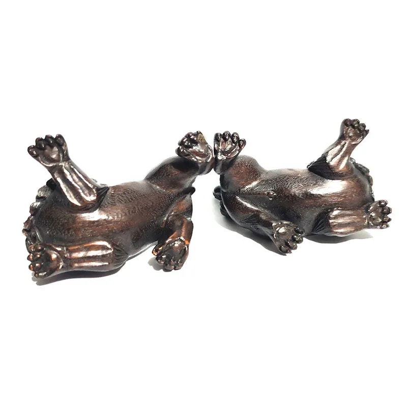 

Y5949 - Collectible 20 Years Old 2" Hand Carved Ebony Ironwood Netsuke - Foo Dog Lion Pair