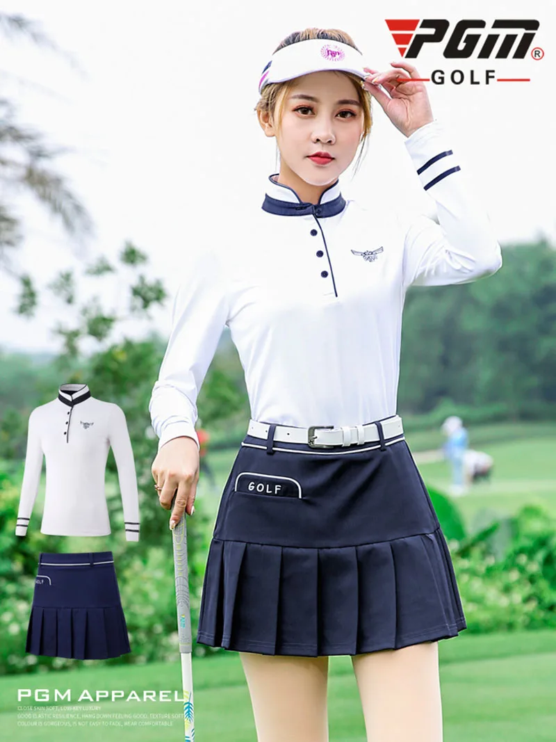 T-shirtskirt PGM одежда для гольфа женская короткая разделенная Летняя женская плиссированная Венецианская юбка футболка с длинным рукавом платье для гольфа костюм для тенниса - Цвет: T-shirtskirt