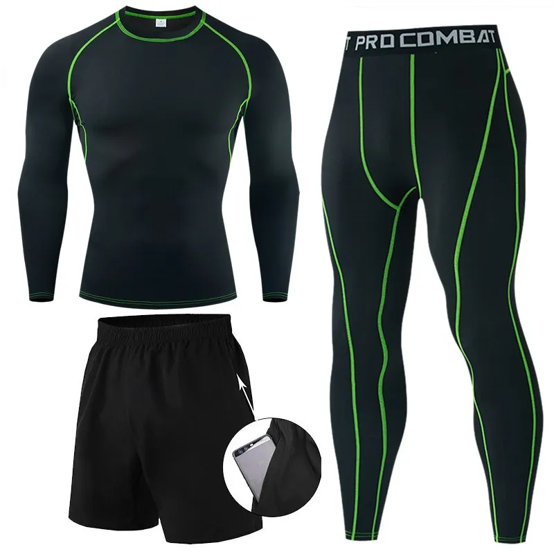 

Men Compression set MMA Long Sleeve T-shirt Men's Tight Pants Fitness jersey+Leggings Clothes Top Rashguard Sport Quick dry Suit