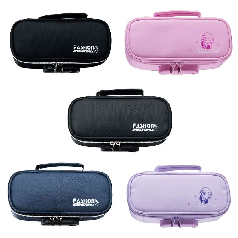 

H05B Large Capacity Oxford Pencil Bag Case with Password Lock Zipper Pen Storage Pouch School Supplies