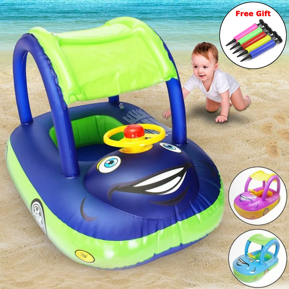 

Baby Swim Ring Sunshade Steering wheel Safe Holiday Floating Summer Kids Seat Inflatable Swimming boat toys Water pool tube PVC