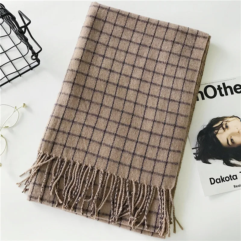 Winter Cashmere Scarves With Tassel Thick Warm Poncho Wool Plaid Print Neck Scarf For Women Fashion Shawls and Wraps Ladies