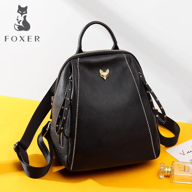 Женский дорожный рюкзак FOXER мягкий брендовый из натуральной кожи школьная