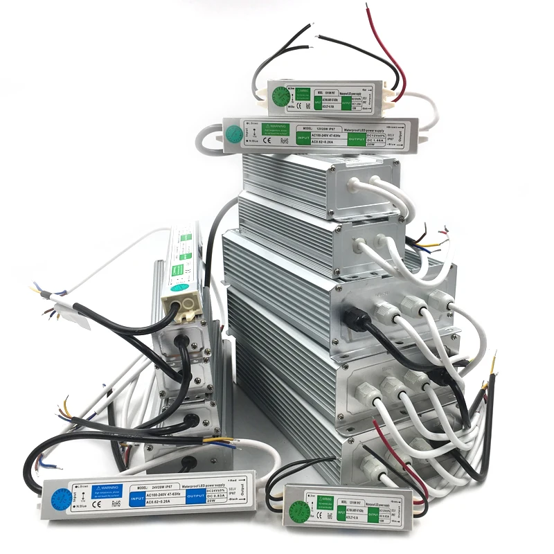 AC DC 12V 24V импульсный источник питания IP67 водонепроницаемый 25W 30W 50W 80W 100W 150W 220V до