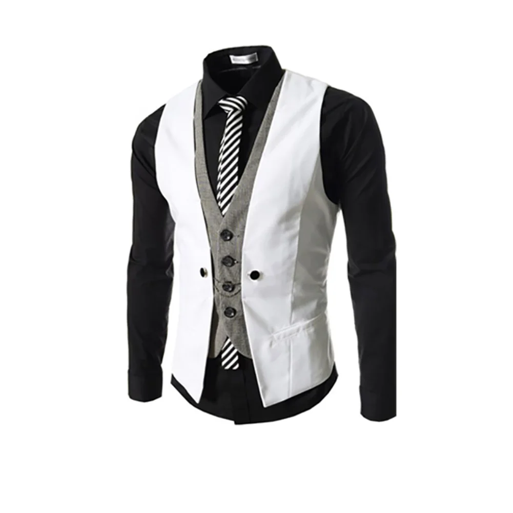 Мужской однобортный приталенный жилет без рукавов с V-образным вырезом деловой