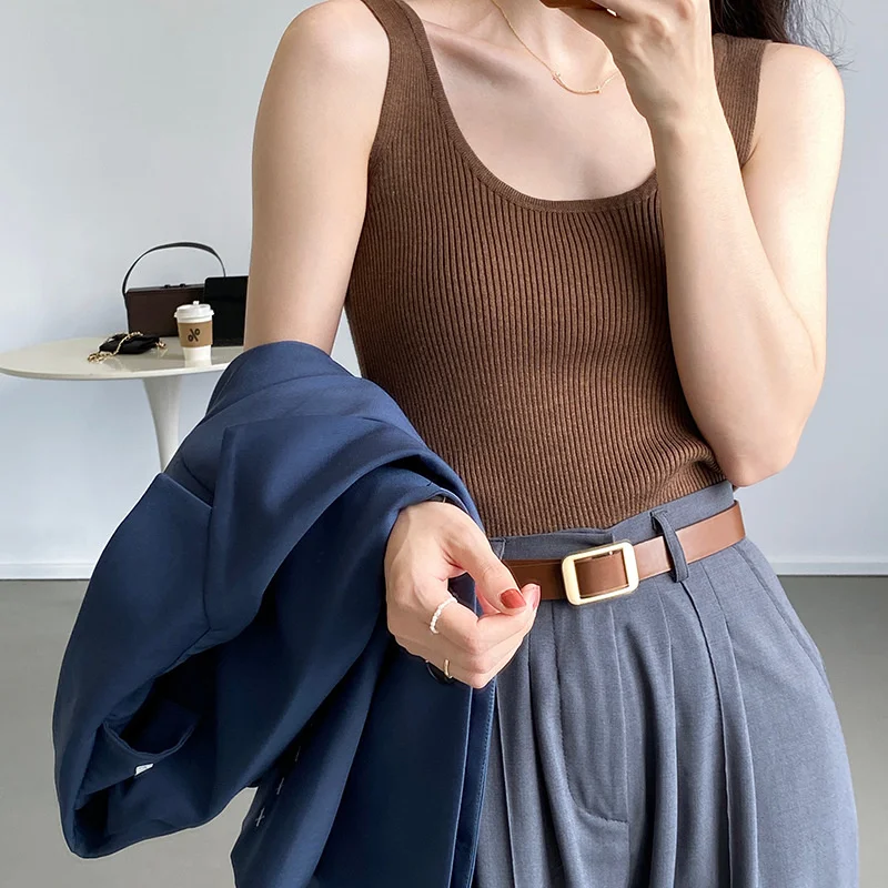 

Knitted Camis Vest For Women'ssling Inside Outside Basic Autumn Cute Short Bottomed Slim Tank Top Women Streetwear