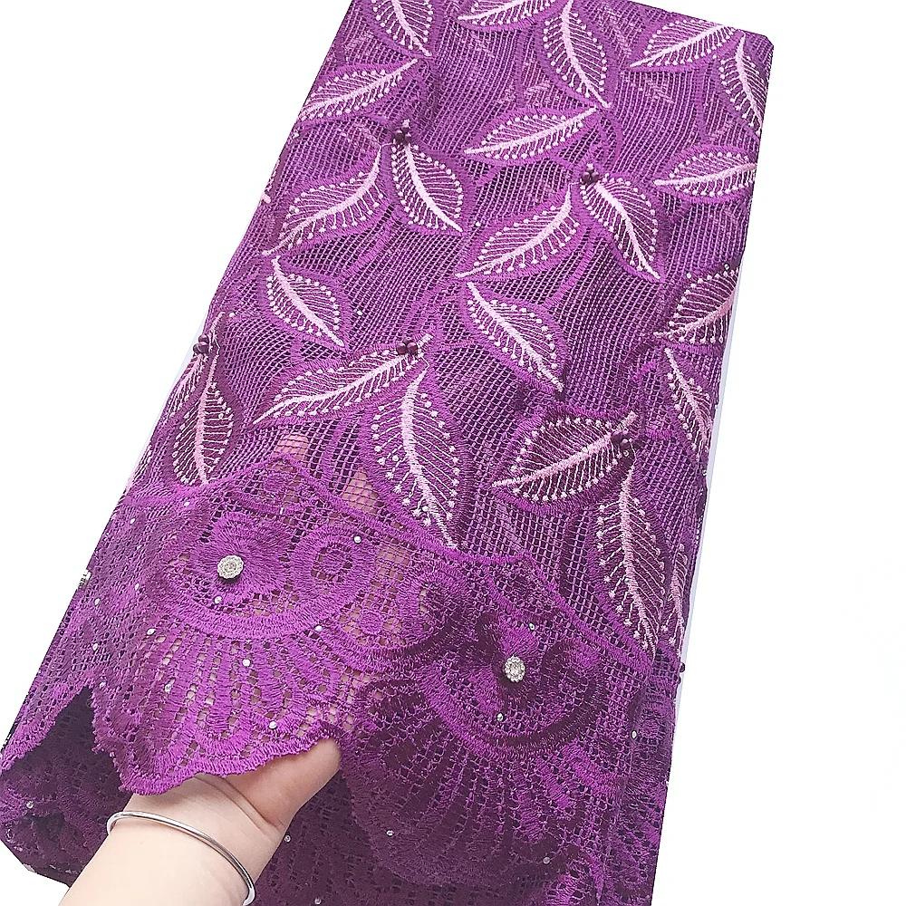 Вышитая африканская ткань кружево Материал сиреневый новейшая Кружевная Ткань
