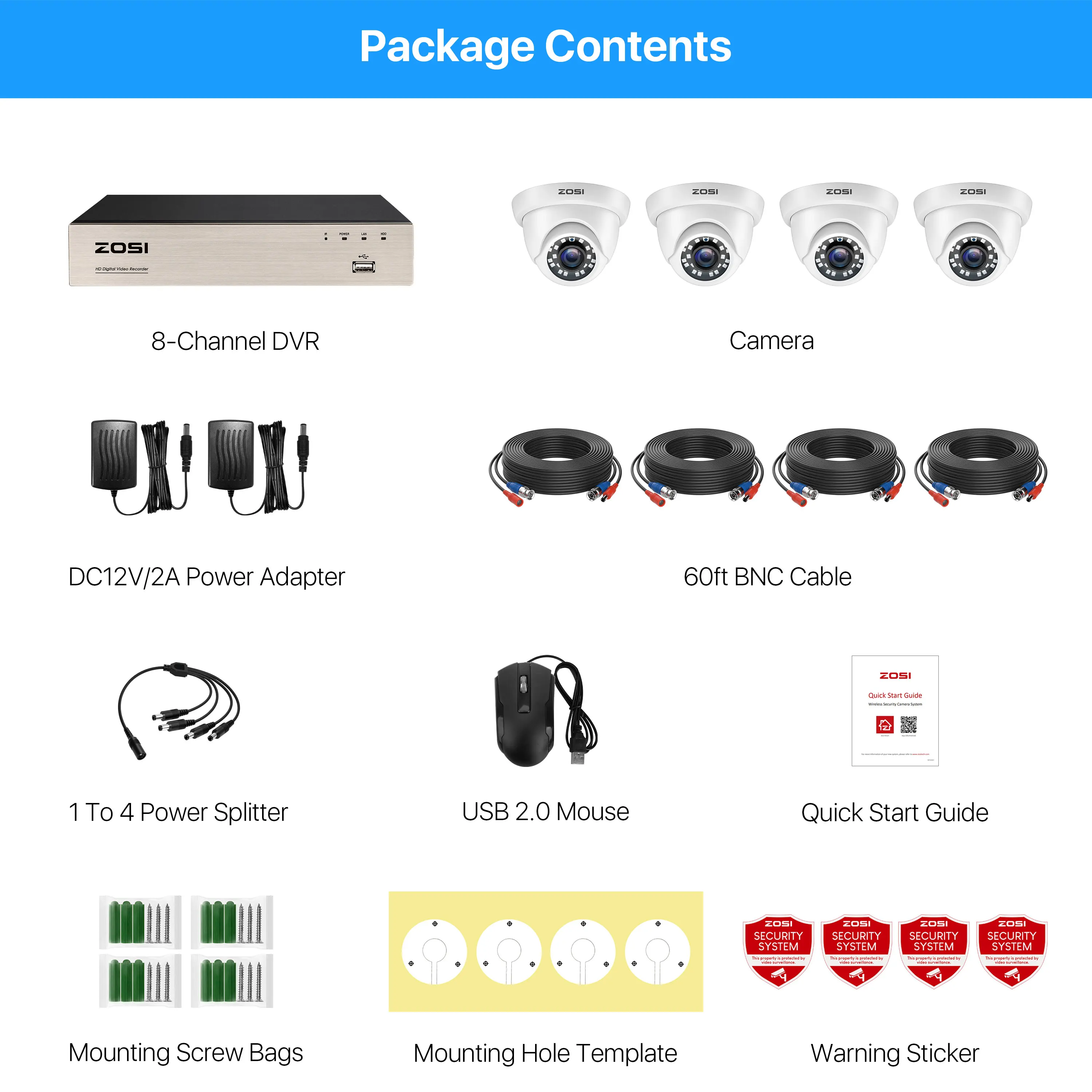 ZOSI 8CH 1080P H.265 + система камер домашней безопасности 5MP Lite 8 канальный CCTV DVR 4 шт. 2MP