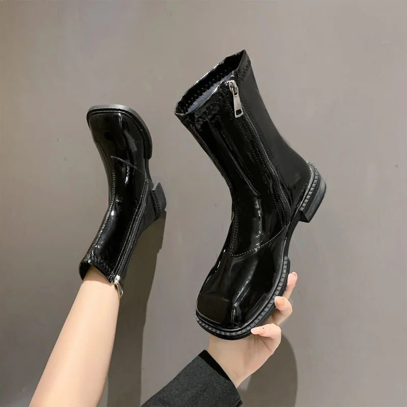 

Женские зимние ботильоны 2021, новые стильные ботинки, зимняя обувь на среднем каблуке, на толстой нескользящей подошве, модная женская обувь,...