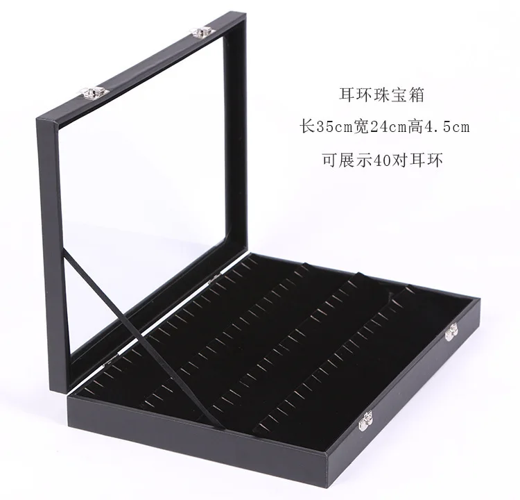 Black Belt Pearl Treasure Storage Box Jewelry Display Box Glass Cover Ring Pearl Treasure Stackable Glass Top Box With Lock