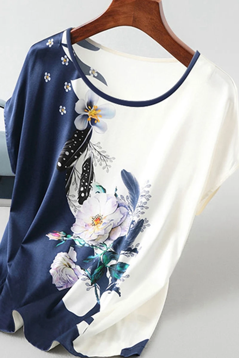 

Ice silk T-shirt female summer 2021 new big-size printing short-sleeved loose-fitting thin top shirt women sexy