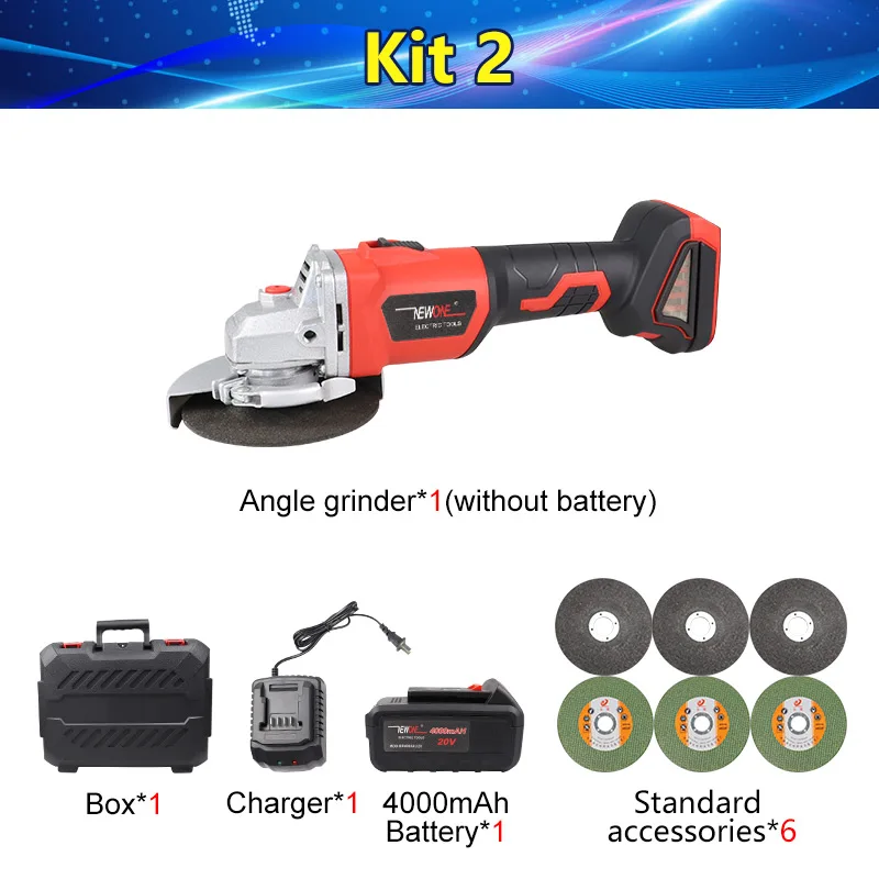 KIT 2 NEWONE 20V бесщеточный 4000mAh литий-ионный M10 угловой шлифовальный станок с лопаточный переключатель Беспроводная шлифовальная машина шлифовальный электроинструмент - Цвет: KIT 2