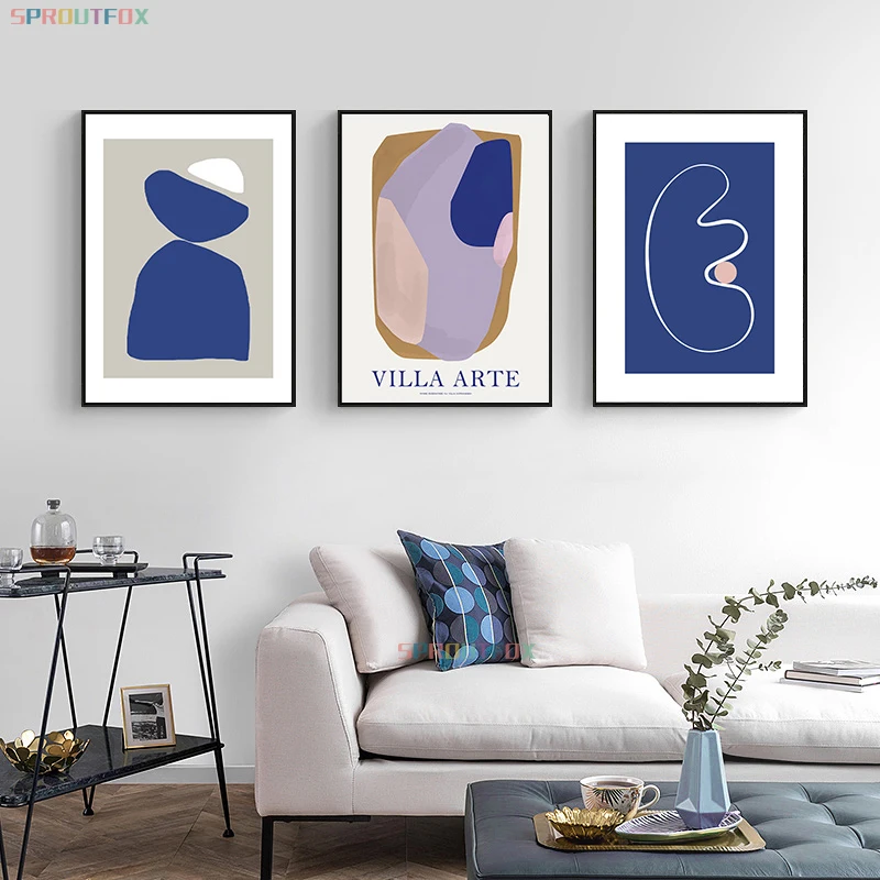 

Decorative Prints Wall Painting Decorative Posters Matisse Art Abstract Painting Blue Triptych Aesthetic Wall Poster Set