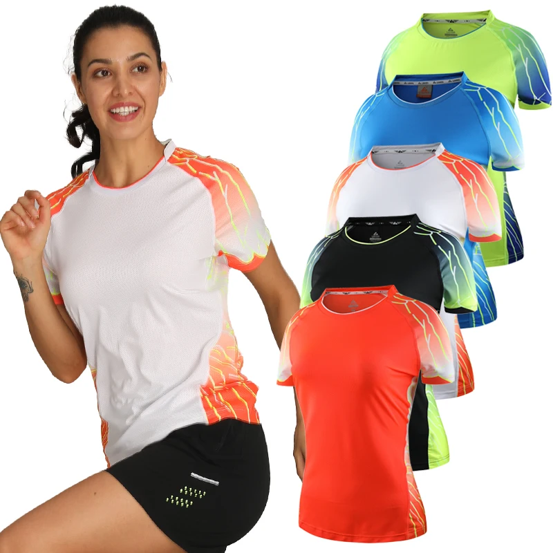Print Women Running Shirt Sportswear Yoga Fitness Short Sleeves Badminton Table Jerseys Cycling Breathbale Causal Workout Tee