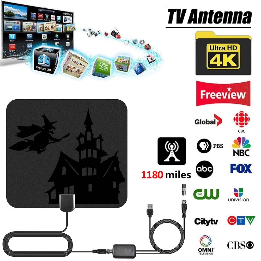 

4K Digital HDTV Aerial Indoor Amplified Antenna 1180 Miles Range with HD 1080P DVB-T2 Freeview TV for Local Channels Broadcast