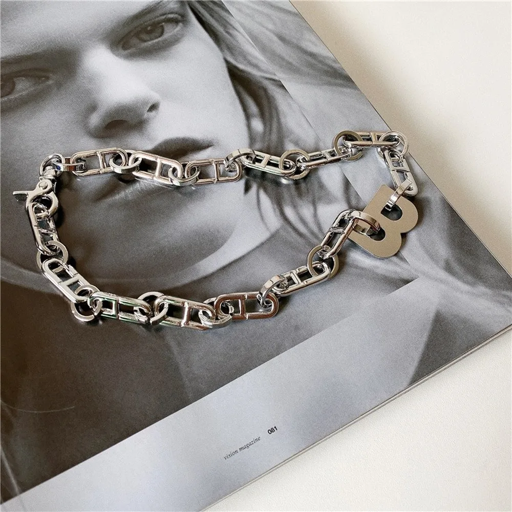 B буквенный Чокер-ожерелье в стиле панк цепочка для ключицы подвеска Золотая