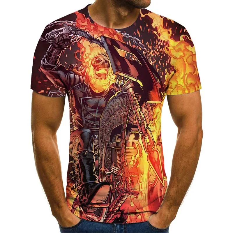 

men's Women's Skull Graphic T shirts Summer Short Sleeve Ghost Rider Cool T-shirt 3D Print Tops Rock Boy Punk T-shirts for girls