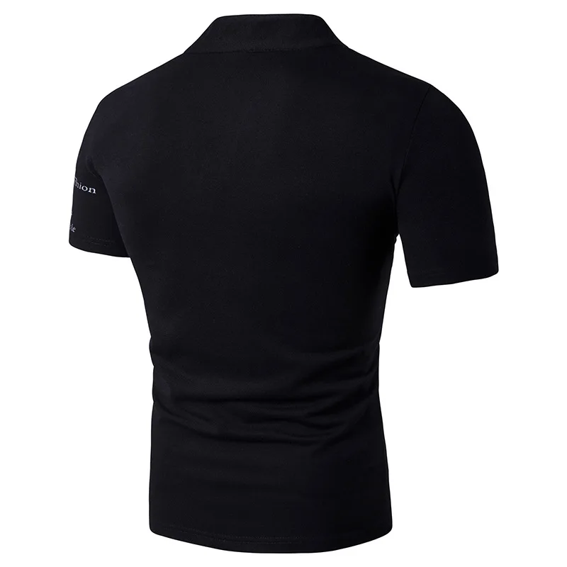 

Loldeal New Men Printed Henry Stand-up Collar Short-sleeved T-shirt