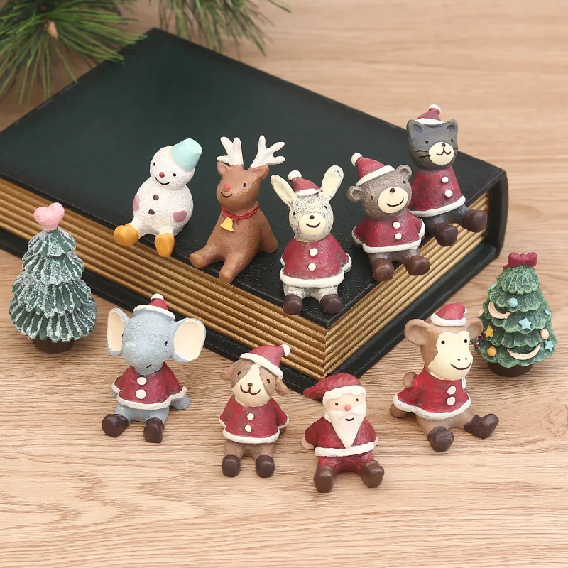 

Christmas Small Animal Mixed Set Desktop Decoration Creative Cartoon Anime Santa Snowman Baby Elephant Resin Home Figurines