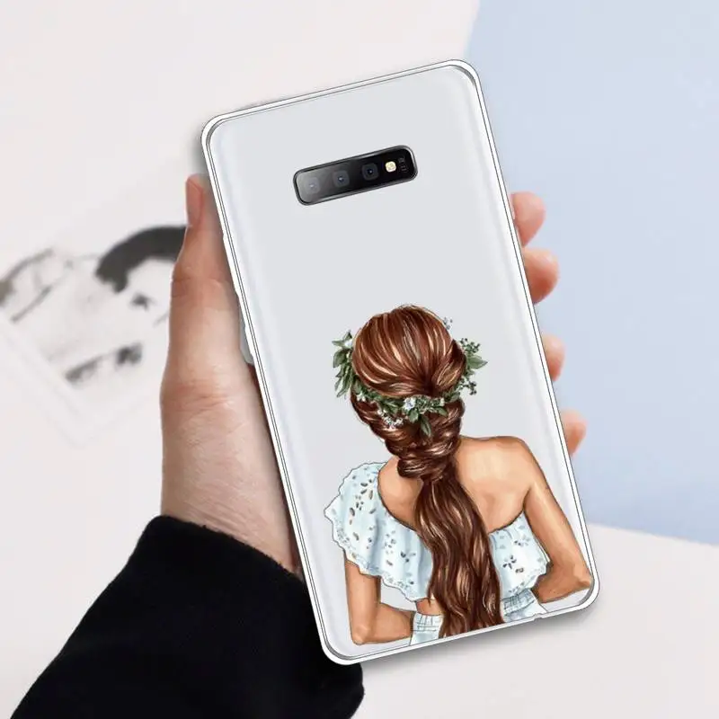 

VOGUE Christmas Princess Girl Female Phone Case Transparent For Samsung Galaxy A 71 21s S note 8 9 10 plus 20 ultra