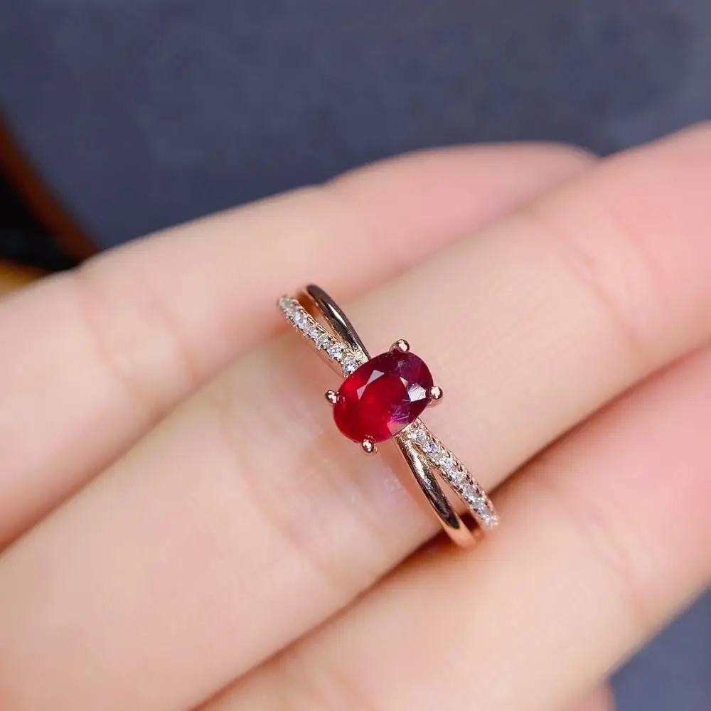 

shilovem Natural New Burning Pigeon Blood Ruby Gemstone Rings for Women Real 925 Sterling Silver new gift plant jcj0406881agh