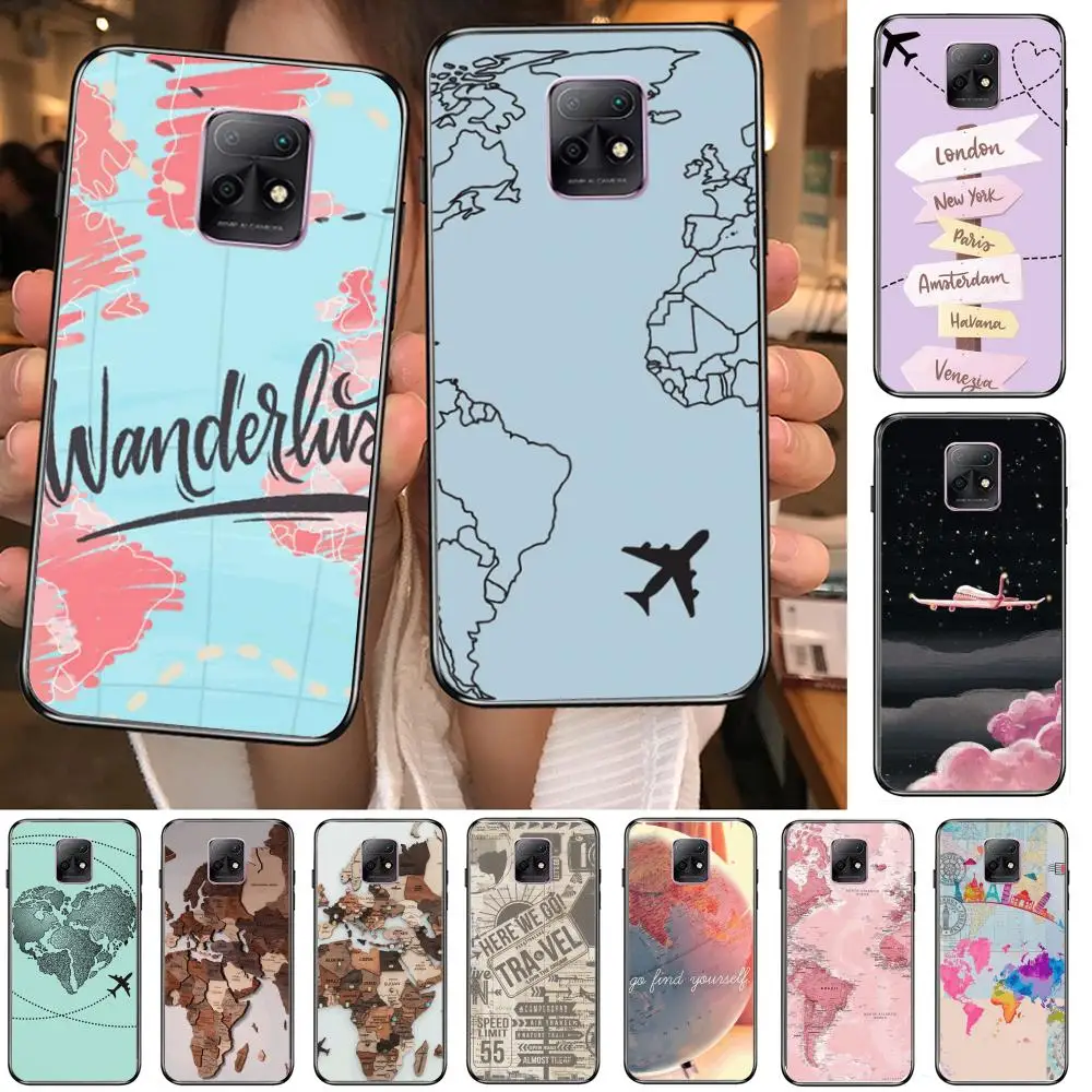 

Map tourist airplane Style Phone Case For XiaoMi Redmi 10X 9 8 7 6 5 A Pro S2 K20 T 5G Y1 Anime Black Cover Silicone Back Prett