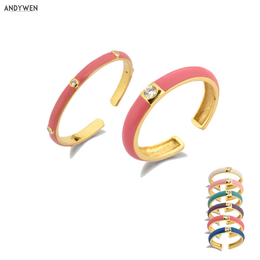 ANDYWEN 100% Серебро 925 пробы эмаль розовый фиолетовый кольцо модные драгоценности